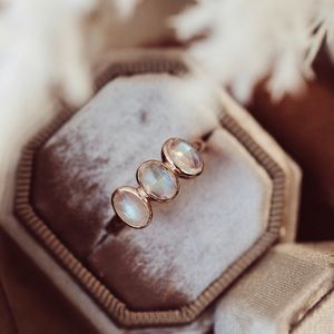 Triple Stone High Quality Moonstone Ring Sterling Silver 18k Gold Vermeil